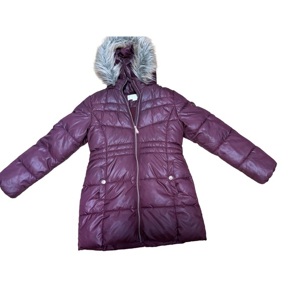 Michael Kors Big Girls Stadium Puffer Jacket With Removable Faux-Fur Hood sz 14 - Picture 1 of 6